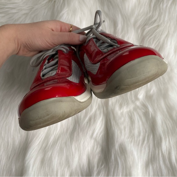 Prada America’s Cup Red Patent Leather & Silver Mesh Lace-Up Men’s Sneakers - Picture 4 of 16
